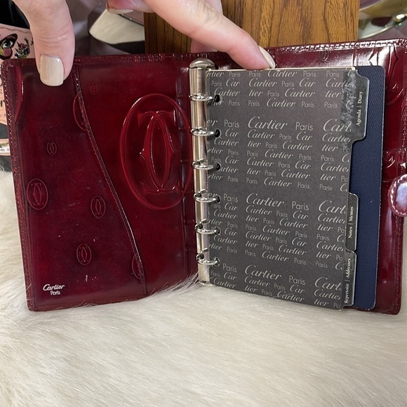 AUTHENTIC MUST DE CARTIER BORDEAUX LEATHER HAPPY BIRTHDAY 6 RING AGENDA PLANNER - Picture 5 of 11